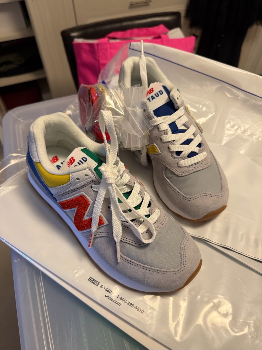 STAUD x New Balance 574 ‘Rain Cloud Team Red’